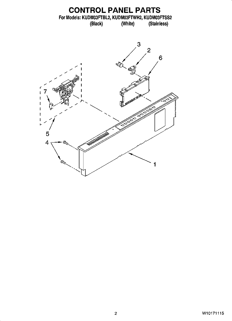 CONTROL PANEL PARTS Diagram and Parts List for KUDM03FTWH2  KitchenAid Dishwasher