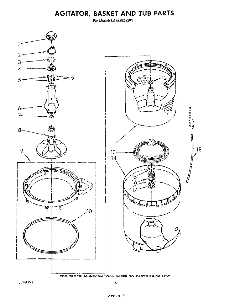 AGITATOR, BASKET AND TUB Diagram and Parts List for LA5580XSW1  Whirlpool Washer