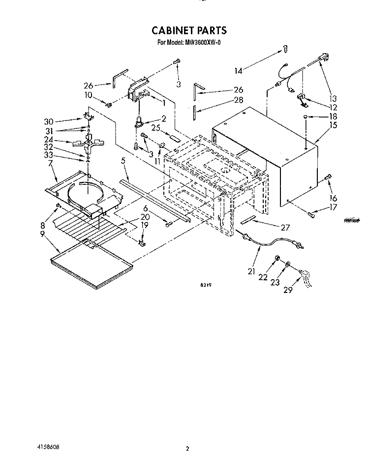 CABINET Diagram and Parts List for MW3600XW0  Whirlpool Microwave