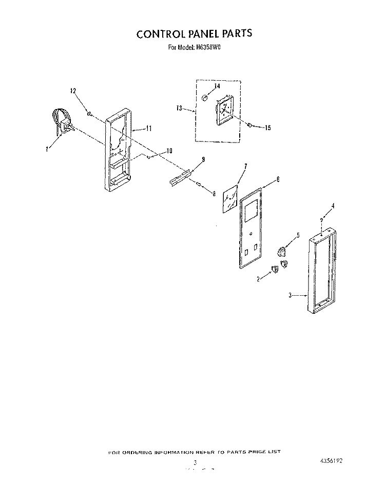 CONTROL PANEL Diagram and Parts List for H6358L0  Roper Range