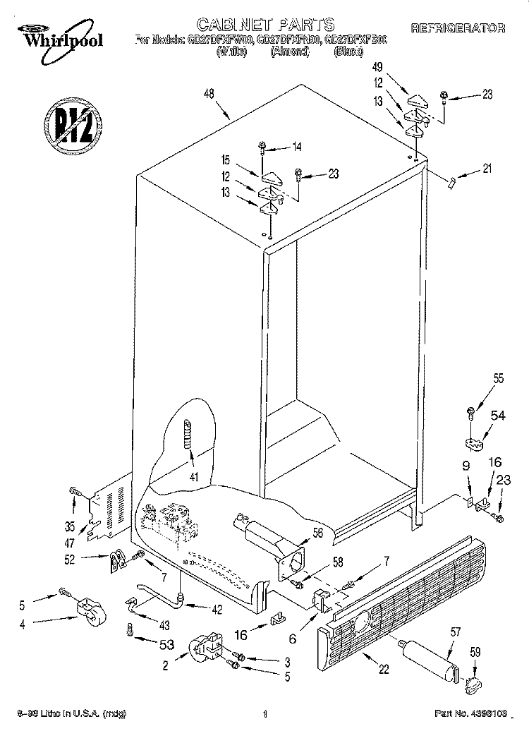 CABINET Diagram and Parts List for GD27DFXFB00  Whirlpool Refrigerator