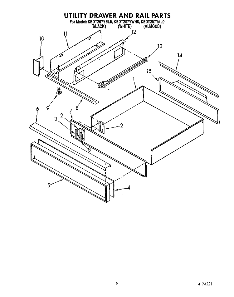 UTILITY DRAWER AND RAIL Diagram and Parts List for KEDT207YBL0  KitchenAid Range