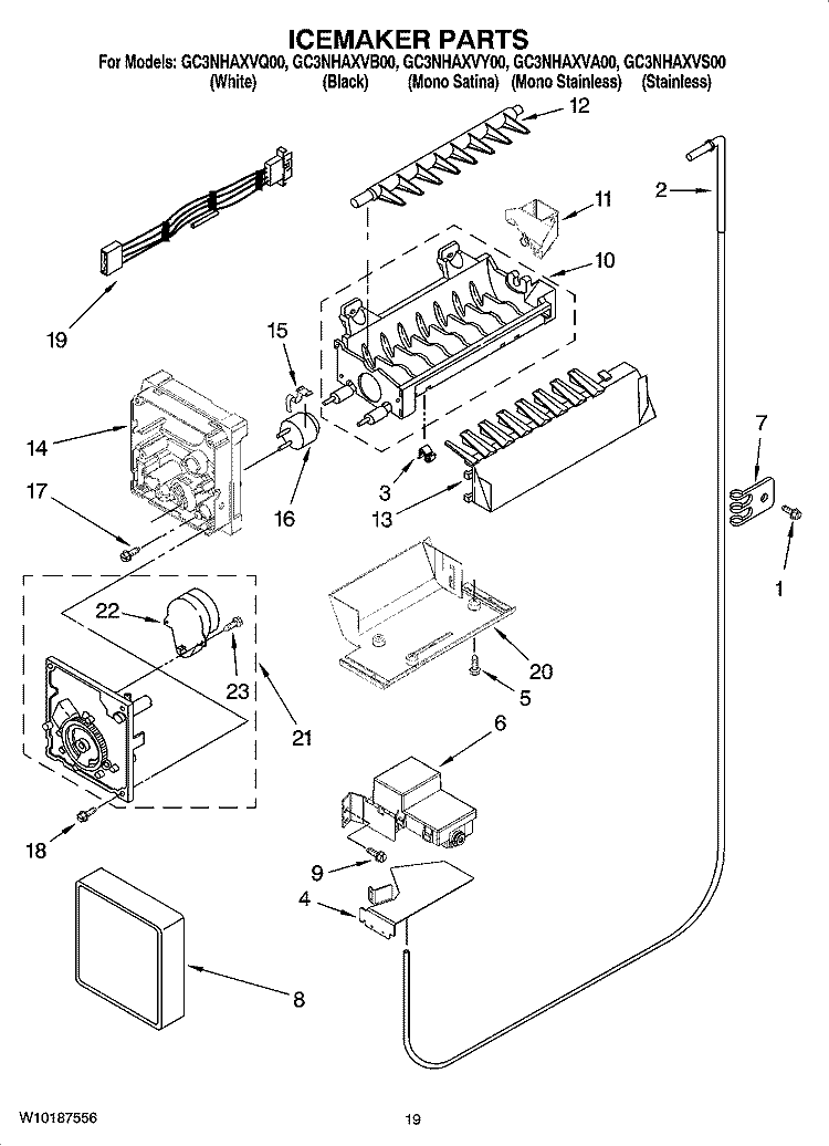 ICEMAKER PARTS, OPTIONAL PARTS (NOT INCLUDED) Diagram and Parts List for GC3NHAXVA00  Whirlpool Refrigerator