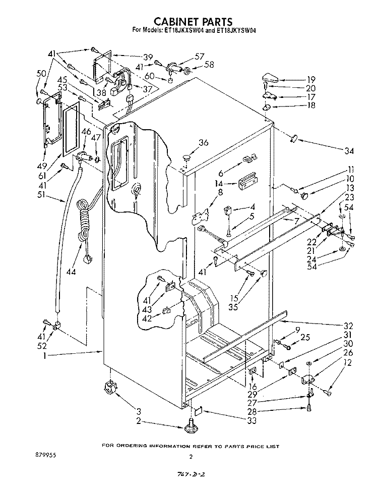 CABINET Diagram and Parts List for ET18JKYSG04  Whirlpool Refrigerator