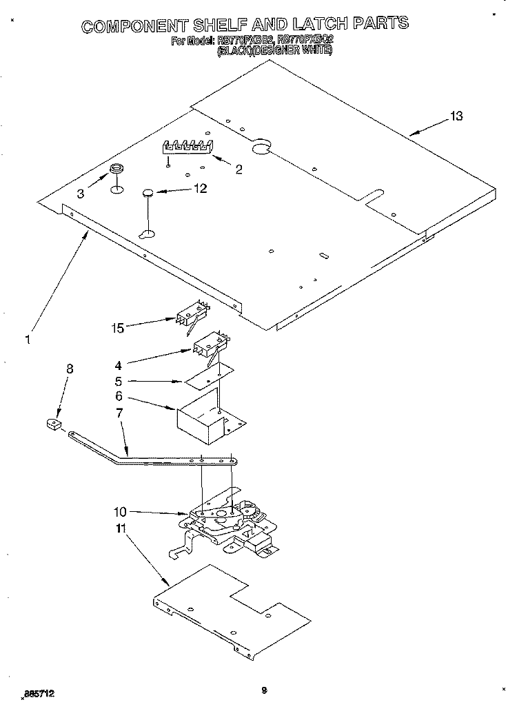 COMPONENT SHELF AND LATCH Diagram and Parts List for RB770PXBQ2  Whirlpool Wall Oven