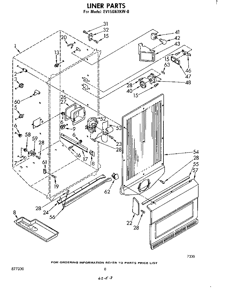 LINER Diagram and Parts List for EV150NXKW0  Whirlpool Freezer