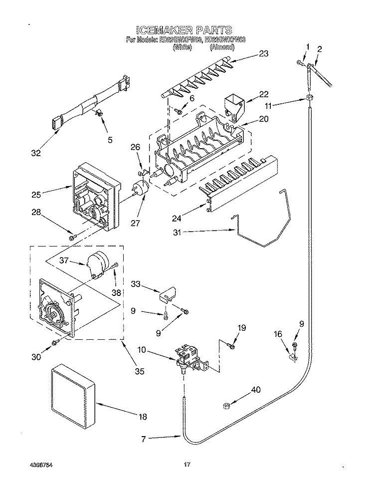 ICE MAKER Diagram and Parts List for ED22GWXFW03  Whirlpool Refrigerator