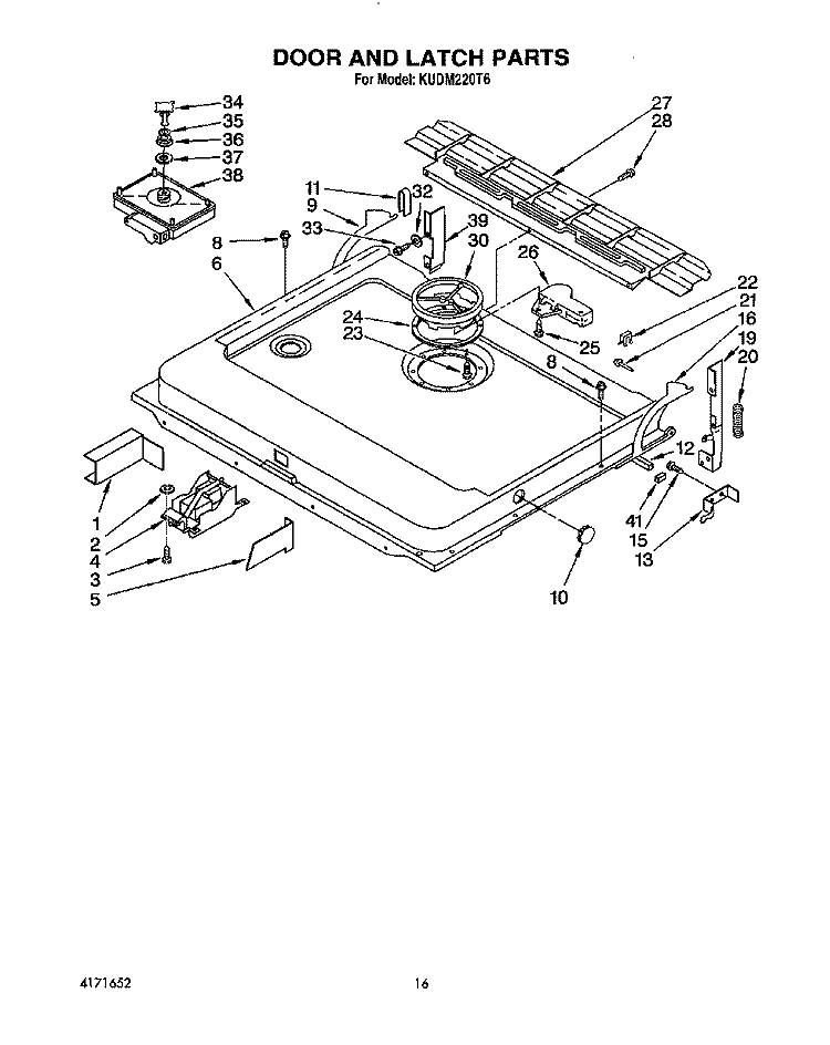 DOOR AND LATCH Diagram and Parts List for KUDM220T6  KitchenAid Dishwasher