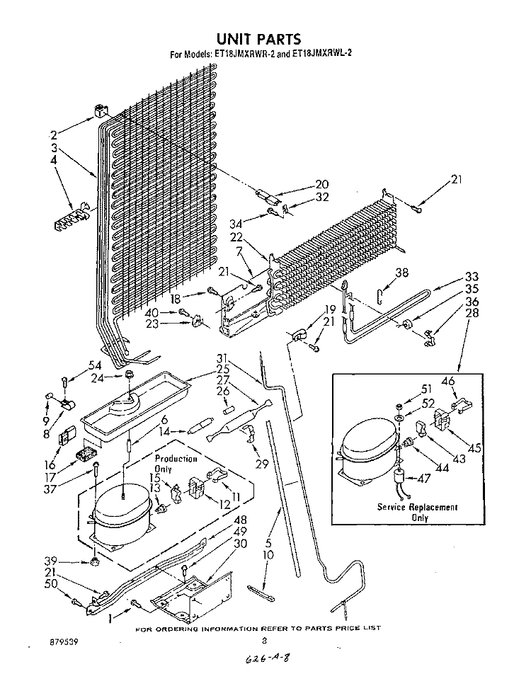 UNIT Diagram and Parts List for ET18JMXRWR2  Whirlpool Refrigerator