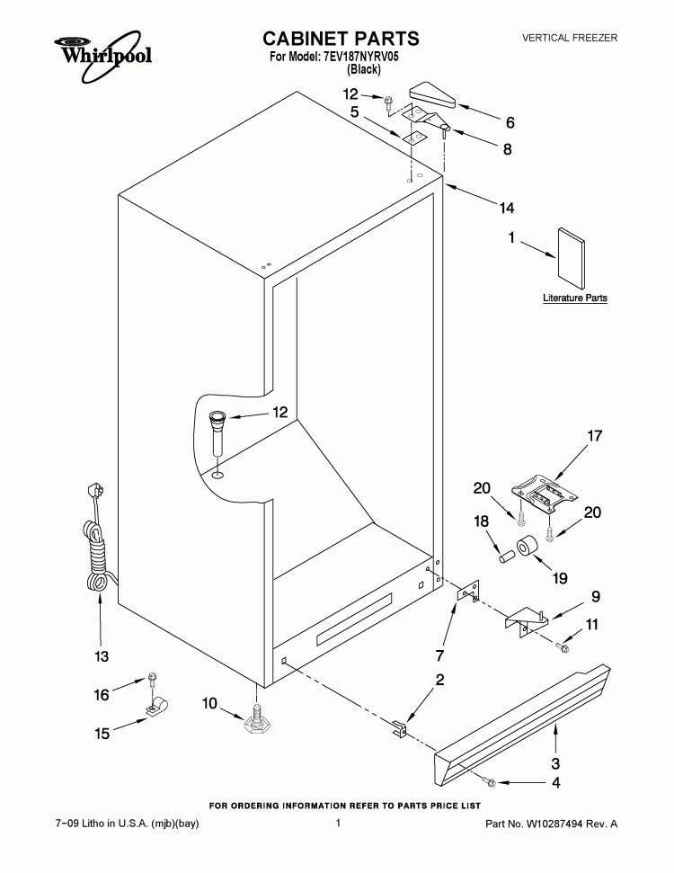CABINET PARTS Diagram and Parts List for 7EV187NYRV05  Whirlpool Freezer
