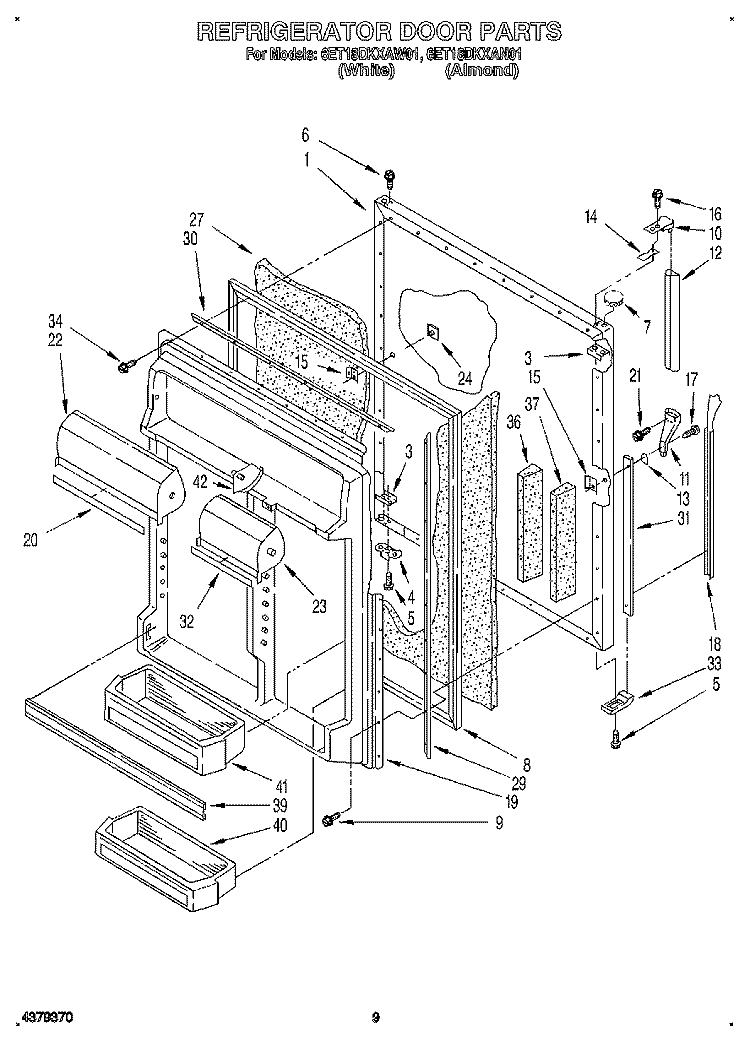 REFRIGERATOR DOOR Diagram and Parts List for 6ET18DKXAW01  Whirlpool Refrigerator
