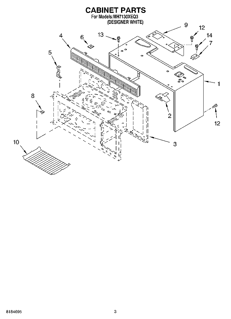 CABINET Diagram and Parts List for MH7130XEQ3  Whirlpool Microwave