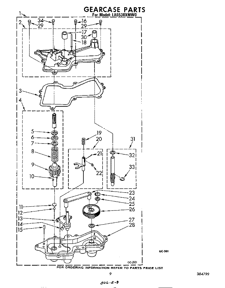 GEARCASE Diagram and Parts List for LA5530XMW0  Whirlpool Washer