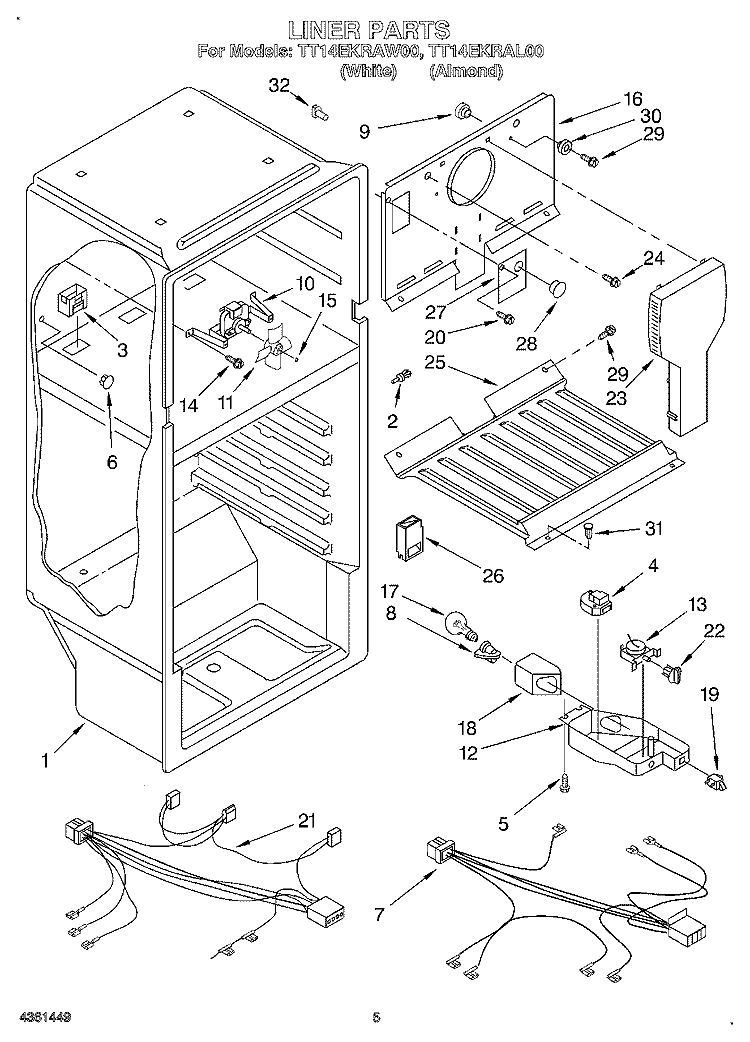 LINER, LIT/OPTIONAL Diagram and Parts List for TT14EKRAN00  Whirlpool Refrigerator