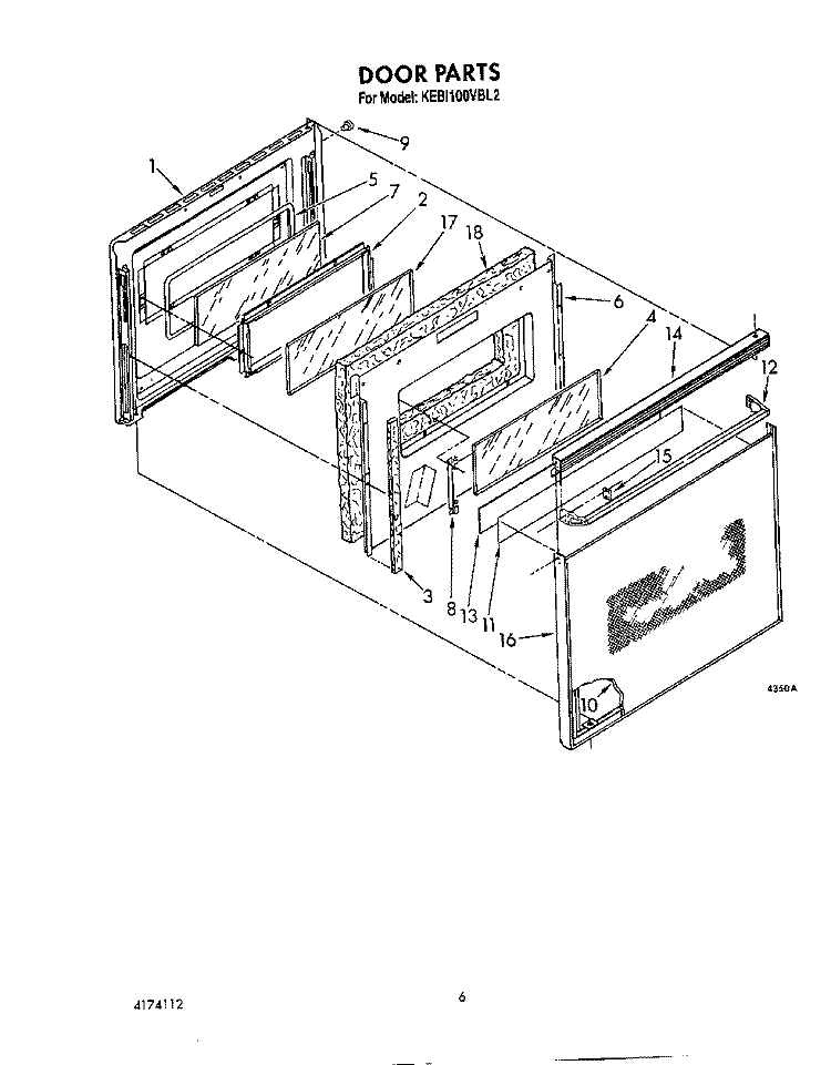 DOOR Diagram and Parts List for KEBI100VBL2  KitchenAid Wall Oven