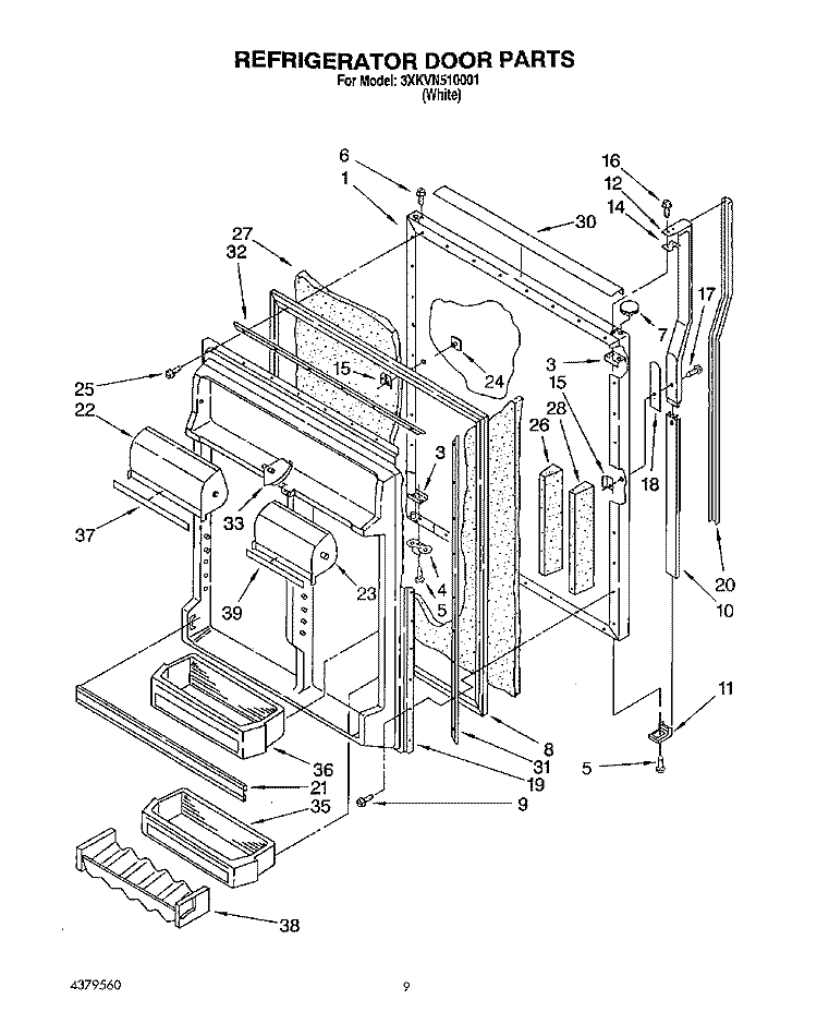 REFRIGERATOR DOOR Diagram and Parts List for 3XKVN510001  Whirlpool Refrigerator