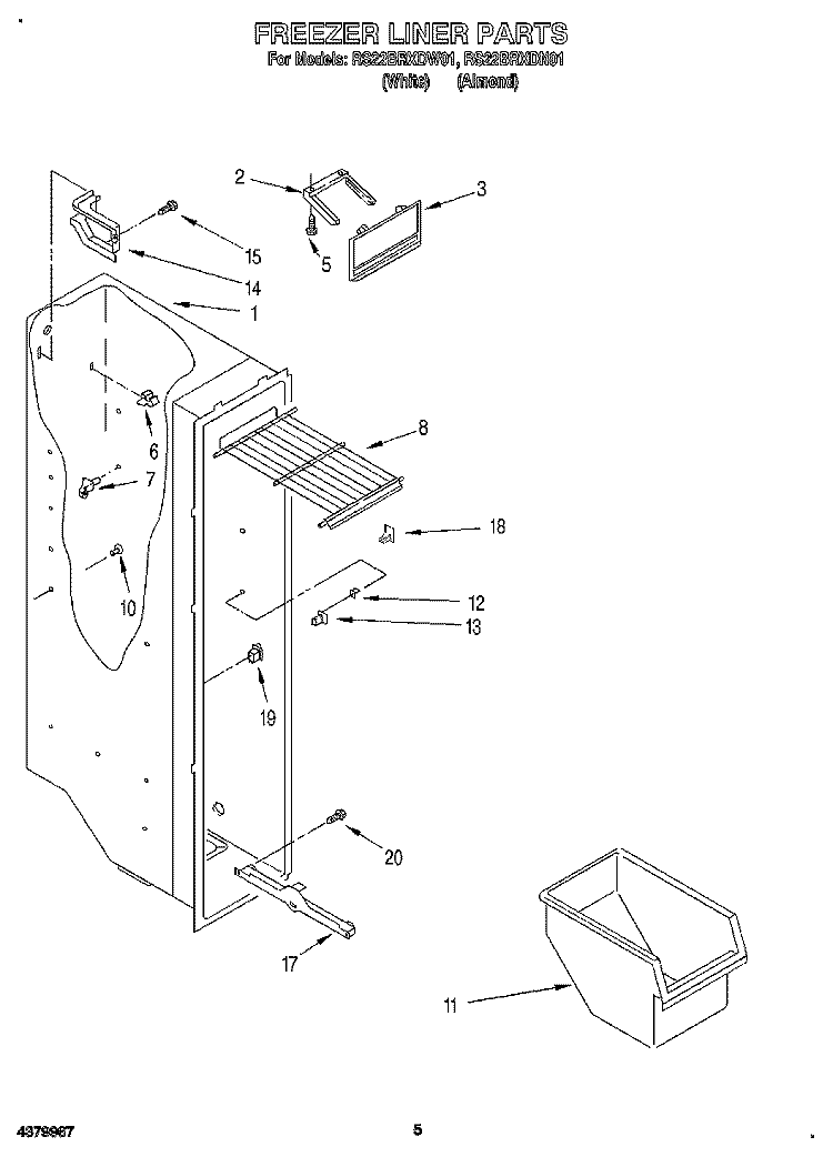 FREEZER LINER Diagram and Parts List for RS22BRXDW01  Roper Refrigerator