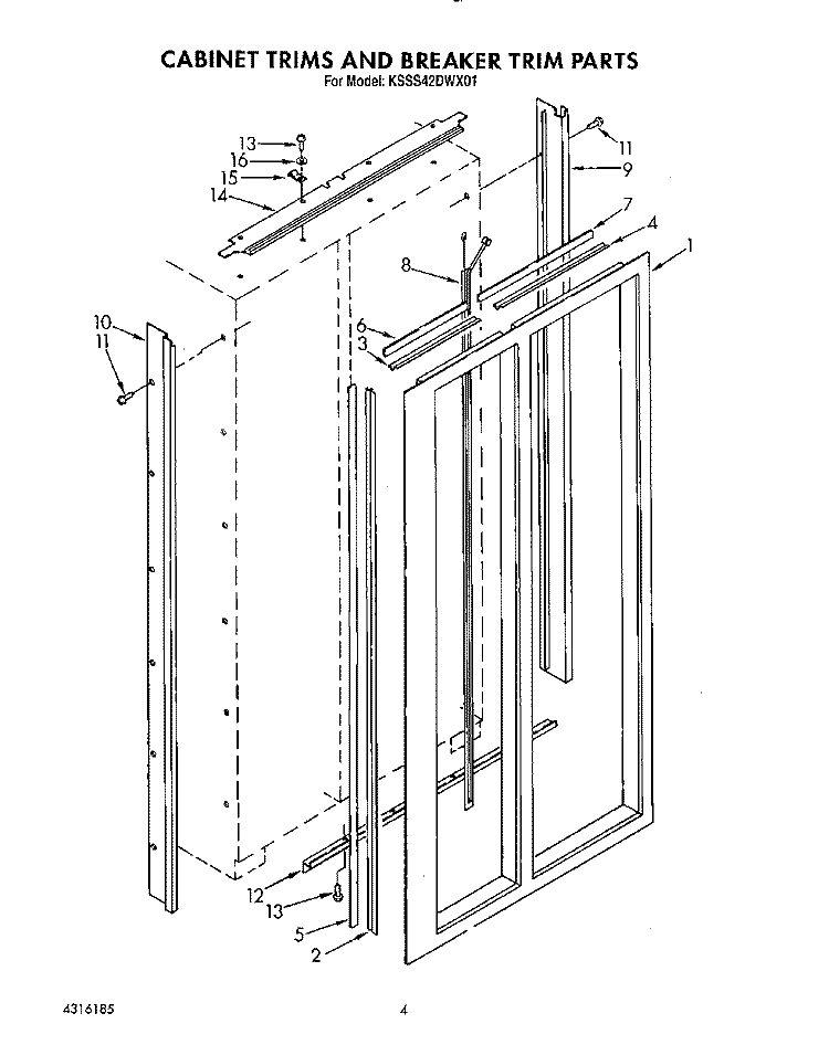 CABINET TRIMS AND BREAKER TRIM Diagram and Parts List for KSSS42DWX01  KitchenAid Refrigerator