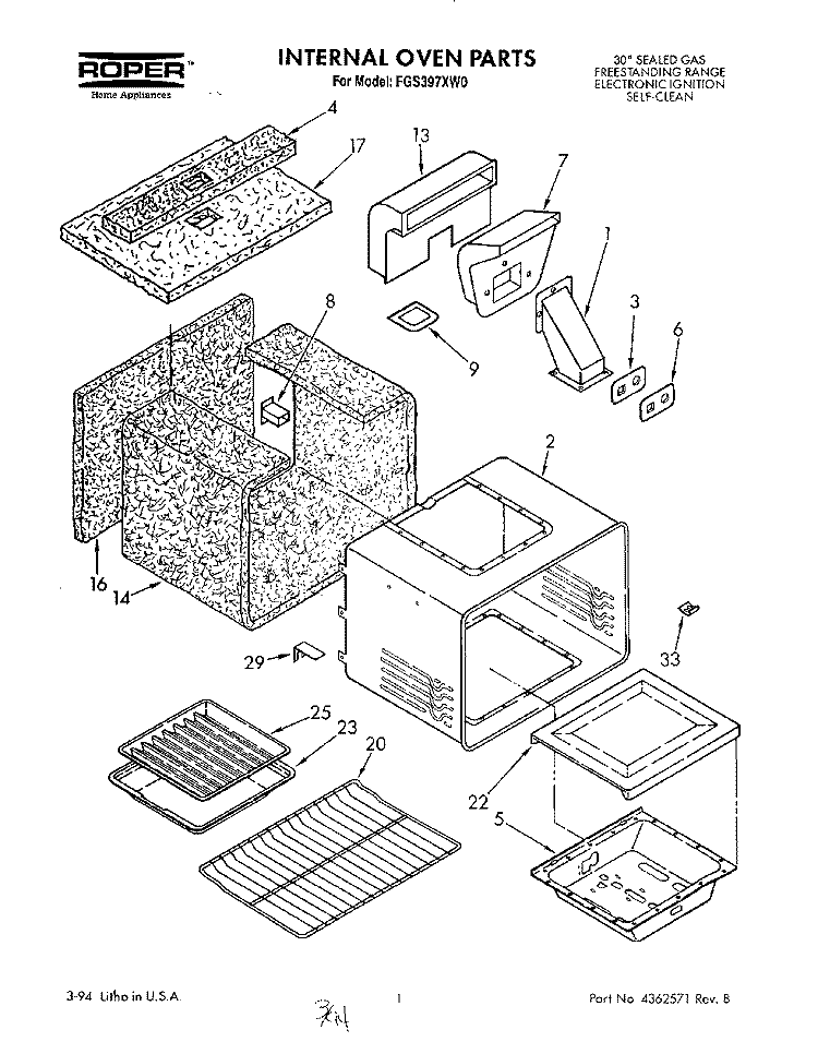INTERNAL OVEN Diagram and Parts List for FGS397XW0  Roper Range