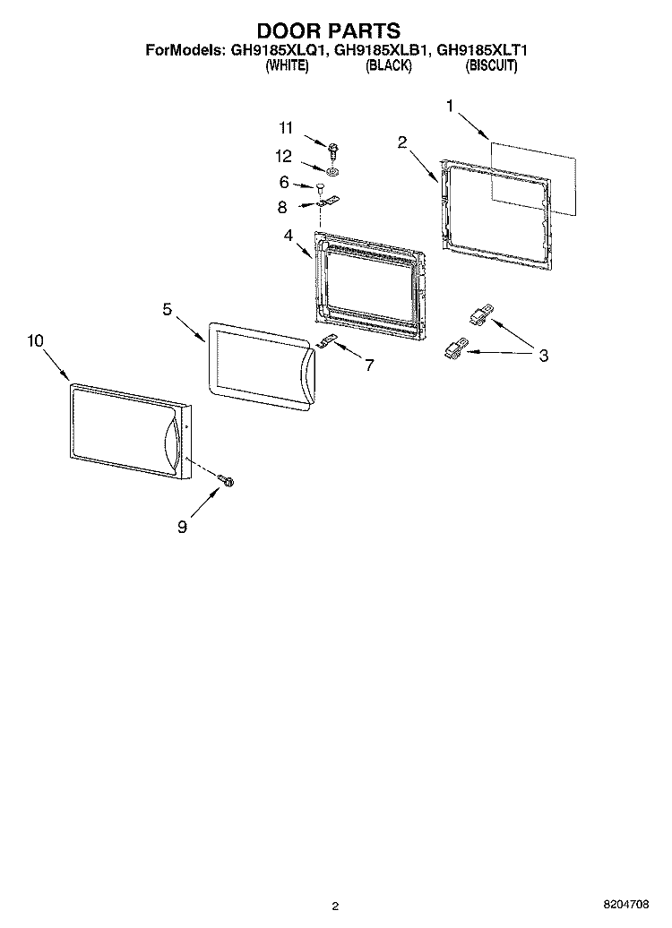 DOOR PARTS Diagram and Parts List for GH9185XLT1  Whirlpool Microwave