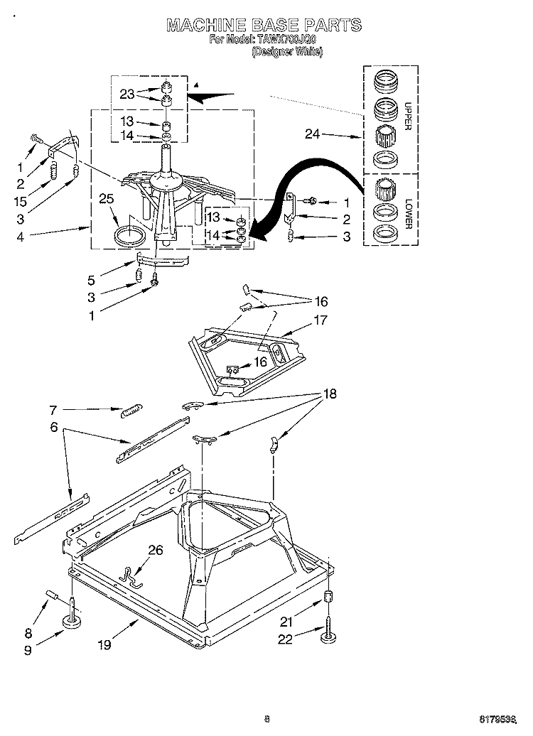 MACHINE BASE Diagram and Parts List for TAWX700JQ0  Estate Washer