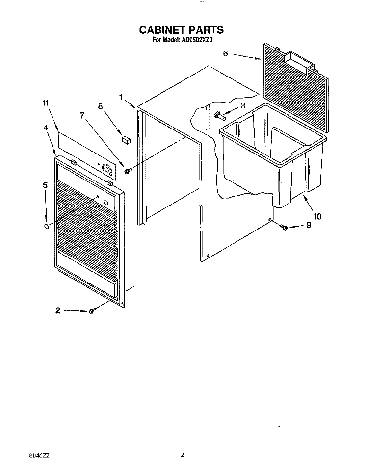 SECTION Diagram and Parts List for AD0502XZ0  Whirlpool Dehumidifier