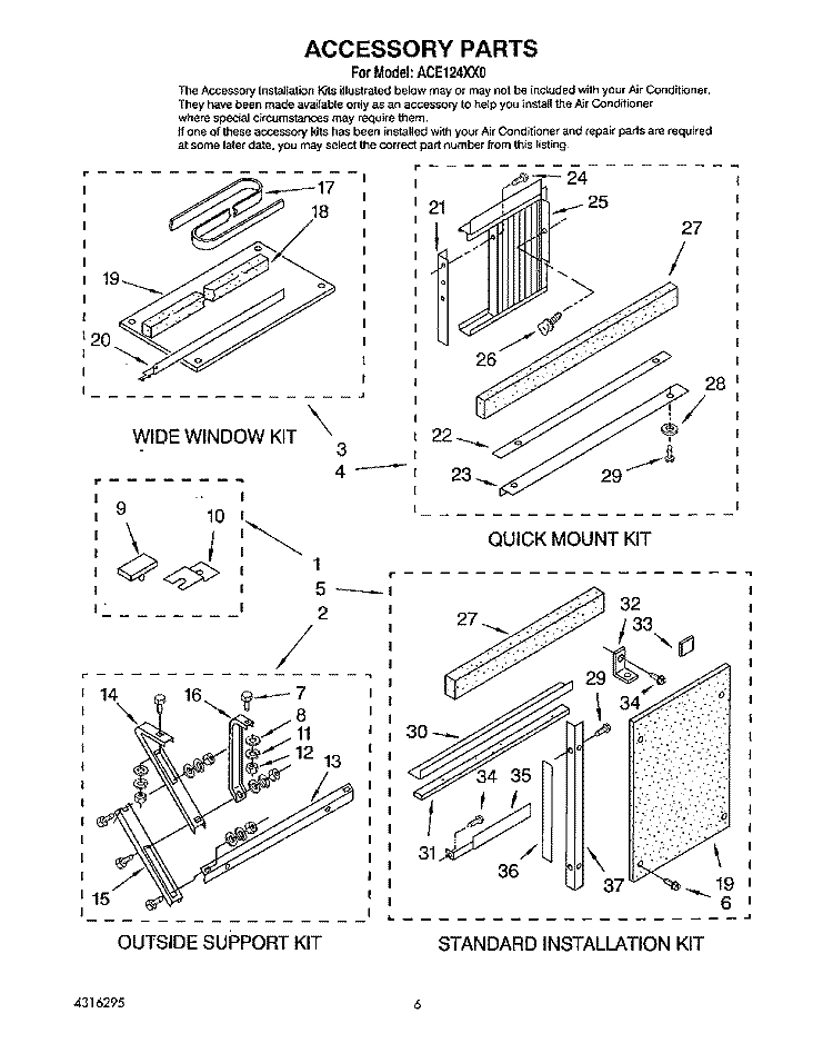 ACCESSORY Diagram and Parts List for ACE124XX0  Whirlpool Air Conditioner