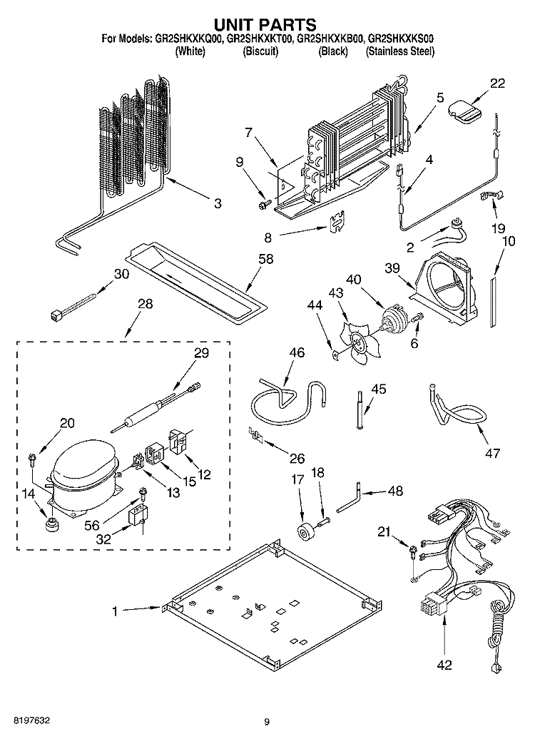 UNIT Diagram and Parts List for GR2SHKXKQ00  Whirlpool Refrigerator