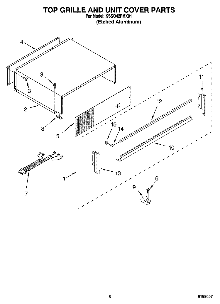 TOP GRILLE AND UNIT COVER PARTS Diagram and Parts List for KSSO42FMX01  KitchenAid Refrigerator