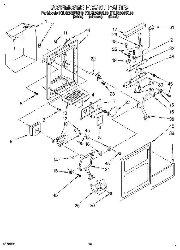 DISPENSER FRONT Diagram and Parts List for KTLS25QDBL00  KitchenAid Refrigerator