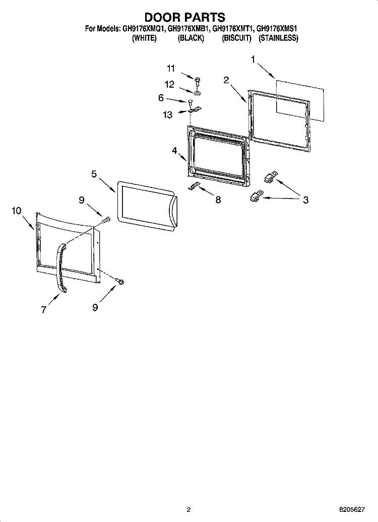 DOOR PARTS Diagram and Parts List for GH9176XMS1  Whirlpool Microwave