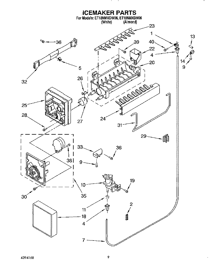 ICEMAKER Diagram and Parts List for ET18NMXDN06  Whirlpool Refrigerator