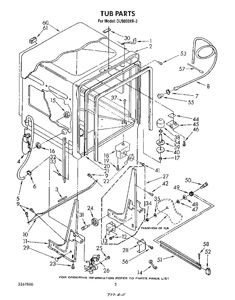 TUB , LITERATURE AND OPTIONAL Diagram and Parts List for DU9000XR2  Whirlpool Dishwasher