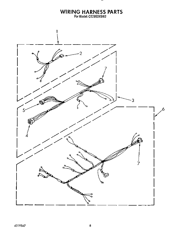 WIRING HARNESS Diagram and Parts List for CE2950XSW2  Whirlpool Dryer