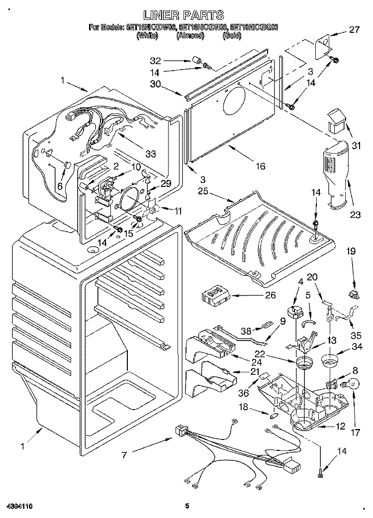 LINER Diagram and Parts List for 8ET18NKXDG03  Whirlpool Refrigerator