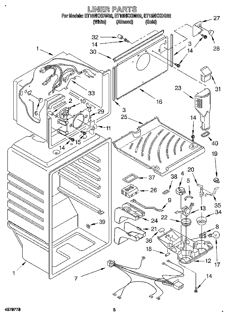 LINER Diagram and Parts List for ET18NKXDW02  Whirlpool Refrigerator