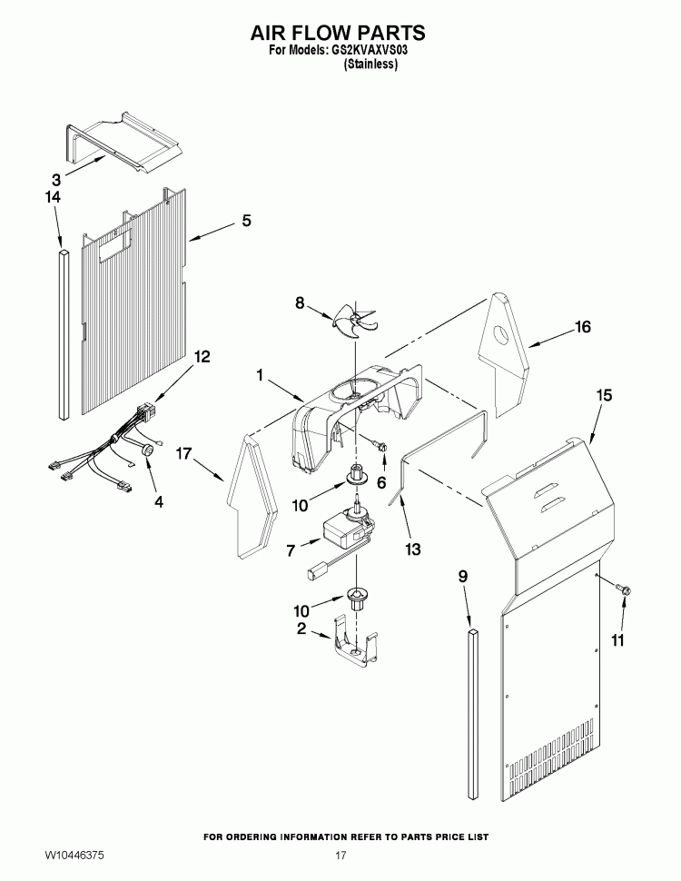 AIR FLOW PARTS Diagram and Parts List for GS2KVAXVS03  Whirlpool Refrigerator