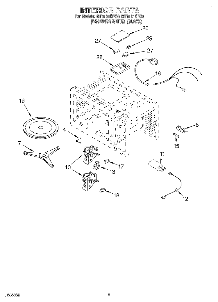 INTERIOR Diagram and Parts List for MT9101SFQ0  Whirlpool Microwave