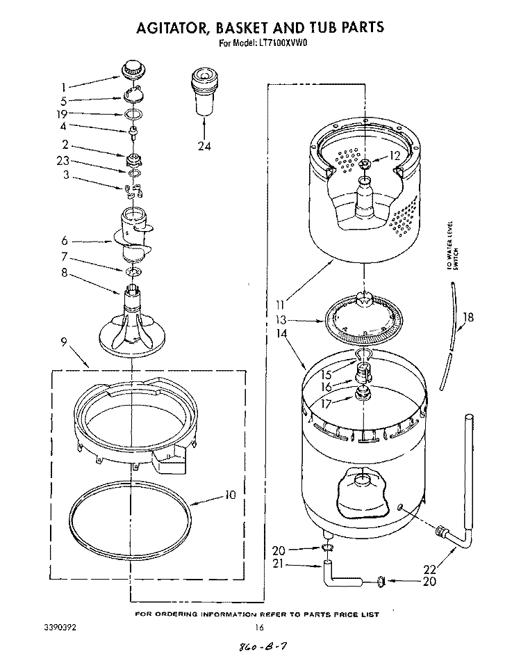 AGITATOR BASKET AND TUB Diagram and Parts List for LT7100XVN0  Whirlpool Washer Dryer Combo