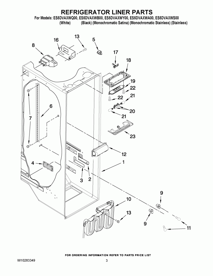 REFRIGERATOR LINER PARTS Diagram and Parts List for ES5DVAXWA00  Whirlpool Refrigerator
