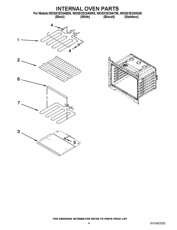 INTERNAL OVEN PARTS Diagram and Parts List for WOS51EC0AS00  Whirlpool Wall Oven