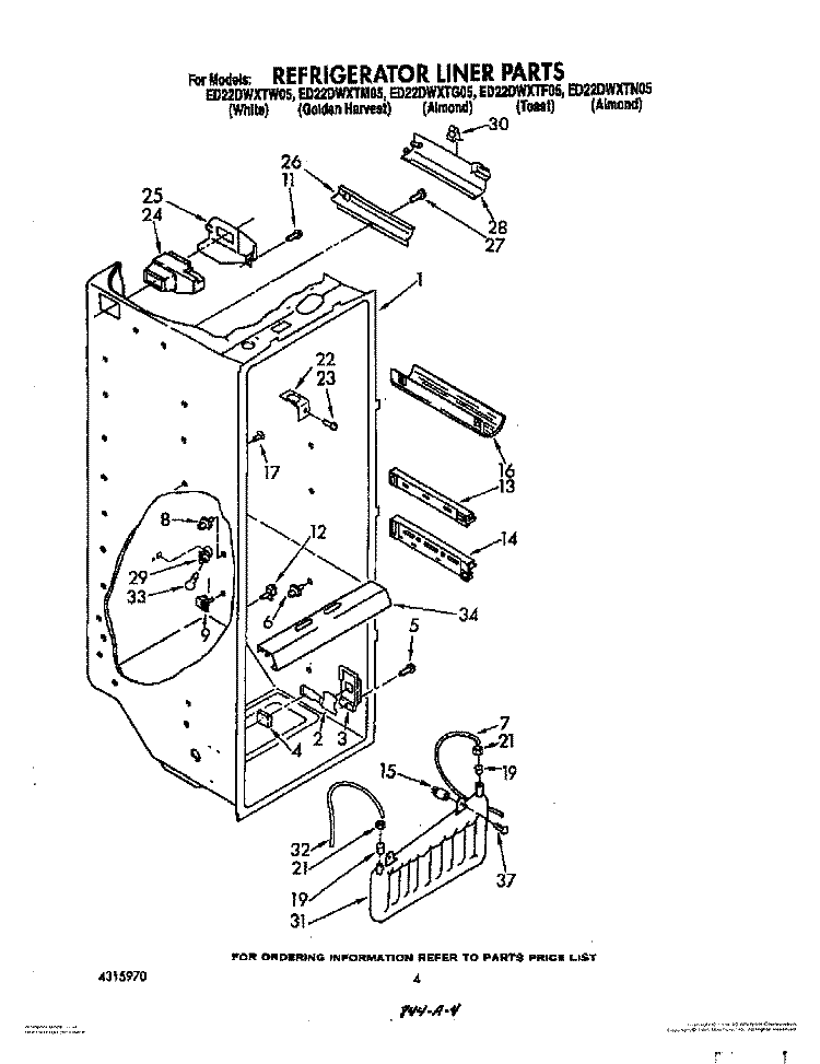 REFRIGERATOR LINER Diagram and Parts List for ED22DWXTG05  Whirlpool Refrigerator