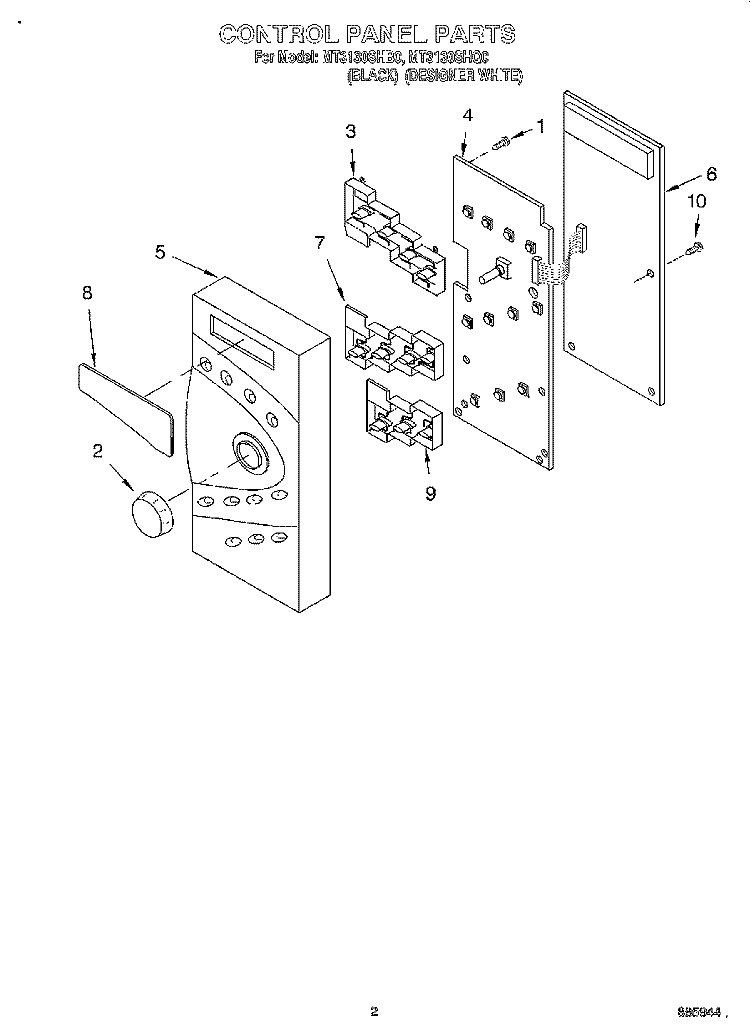 CONTROL PANEL Diagram and Parts List for MT3130SHQ0  Whirlpool Microwave