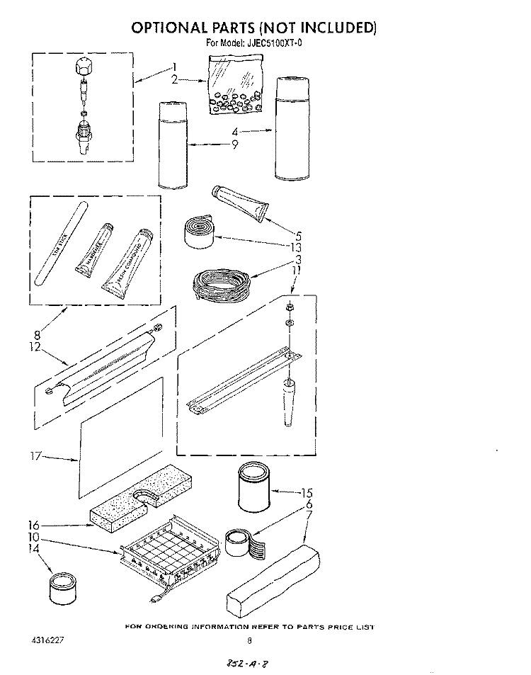 LIT/OPTIONAL Diagram and Parts List for JJEC5100XT0  Whirlpool Ice Maker