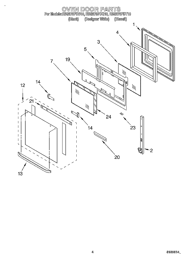 OVEN DOOR Diagram and Parts List for RBS275PDT10  Whirlpool Wall Oven