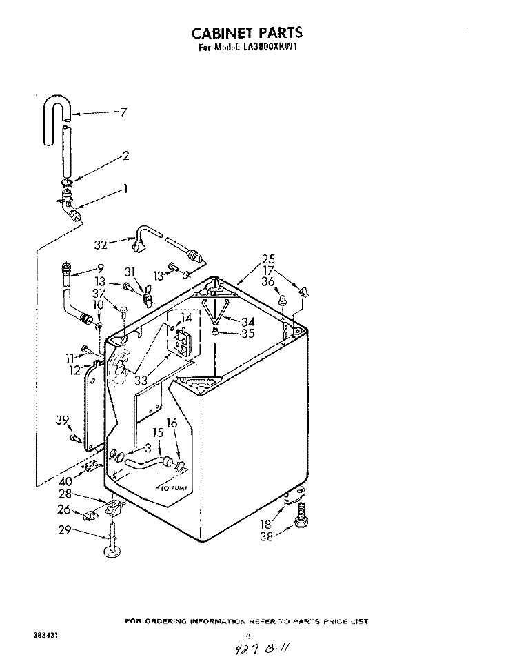 CABINET Diagram and Parts List for LA3800XKW1  Whirlpool Washer