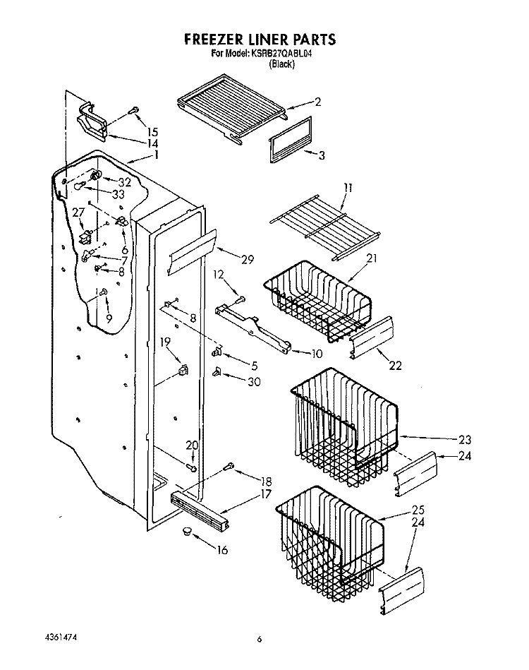 FREEZER LINER Diagram and Parts List for KSRB27QABL04  KitchenAid Refrigerator