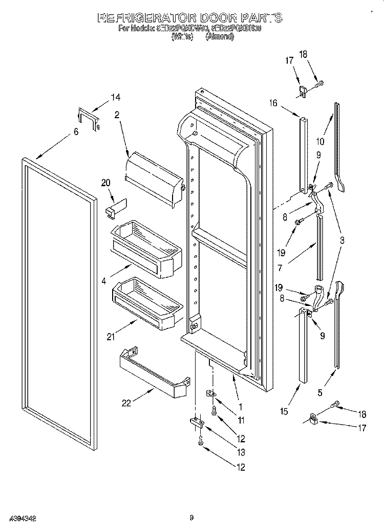REFRIGERATOR DOOR Diagram and Parts List for 8ED22PQXDW00  Whirlpool Refrigerator
