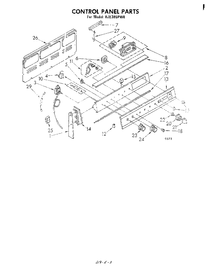 CONTROL PANEL Diagram and Parts List for RJE385PW0  Whirlpool Range