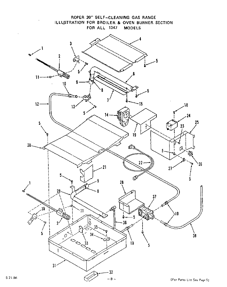 OVEN BODY Diagram and Parts List for 1347^0A  Whirlpool Range